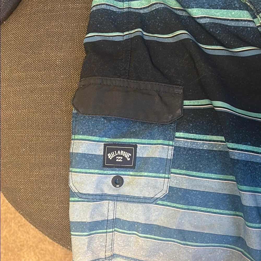 Billabong Boys 6 long Blue Striped  board shorts swimsuit